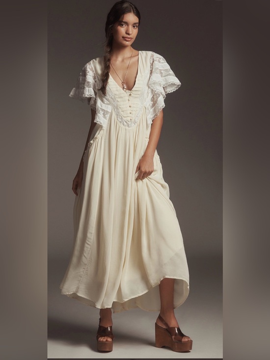 Anthropologie Dresses & Skirts - Anthropologie Ivory Flutter-Sleeve Maxi Dress